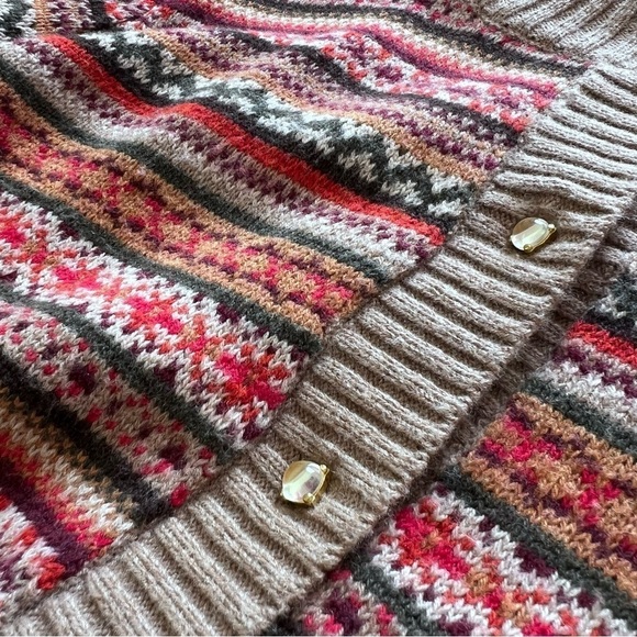 Talbots Wool Blend Fair Isle Cardigan in Red Green and Tan size Small - Picture 12 of 14